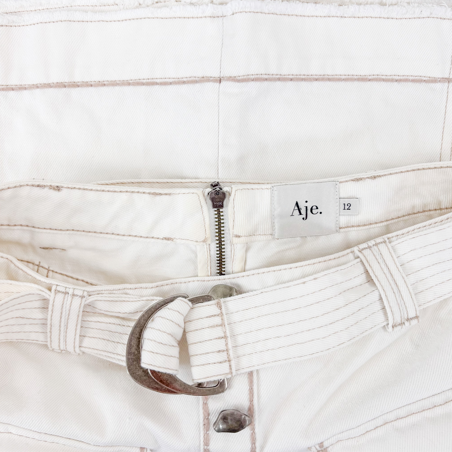 AJE Arlow Off White Denim Mini Skirt - Size 12 AJE