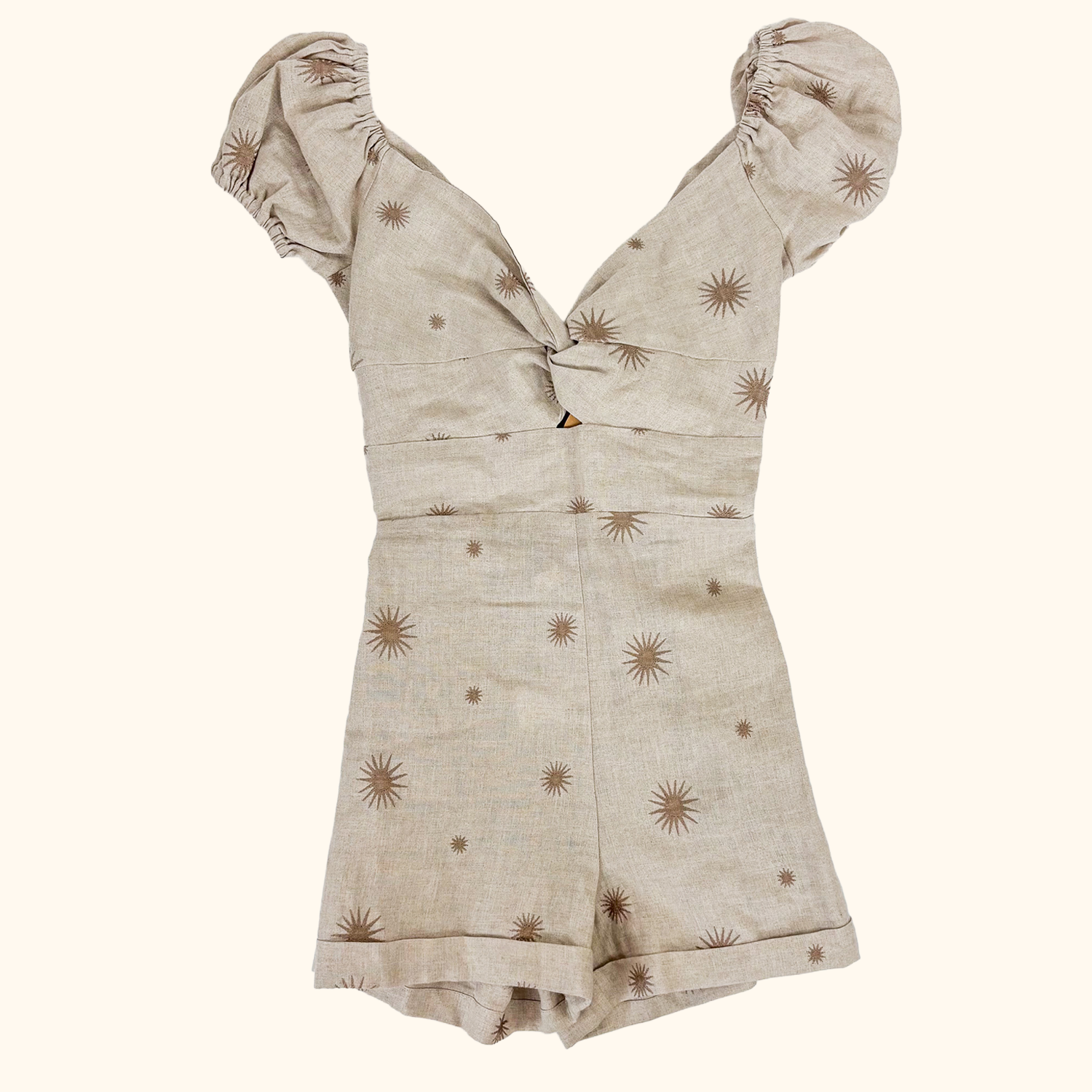 Ismeralda Linen Embroidered Playsuit Romper - Size XS Ismeralda