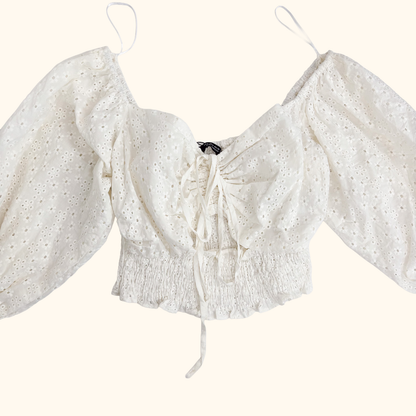 Zara White Broderie Anglaise Crop Top - Size Small Zara
