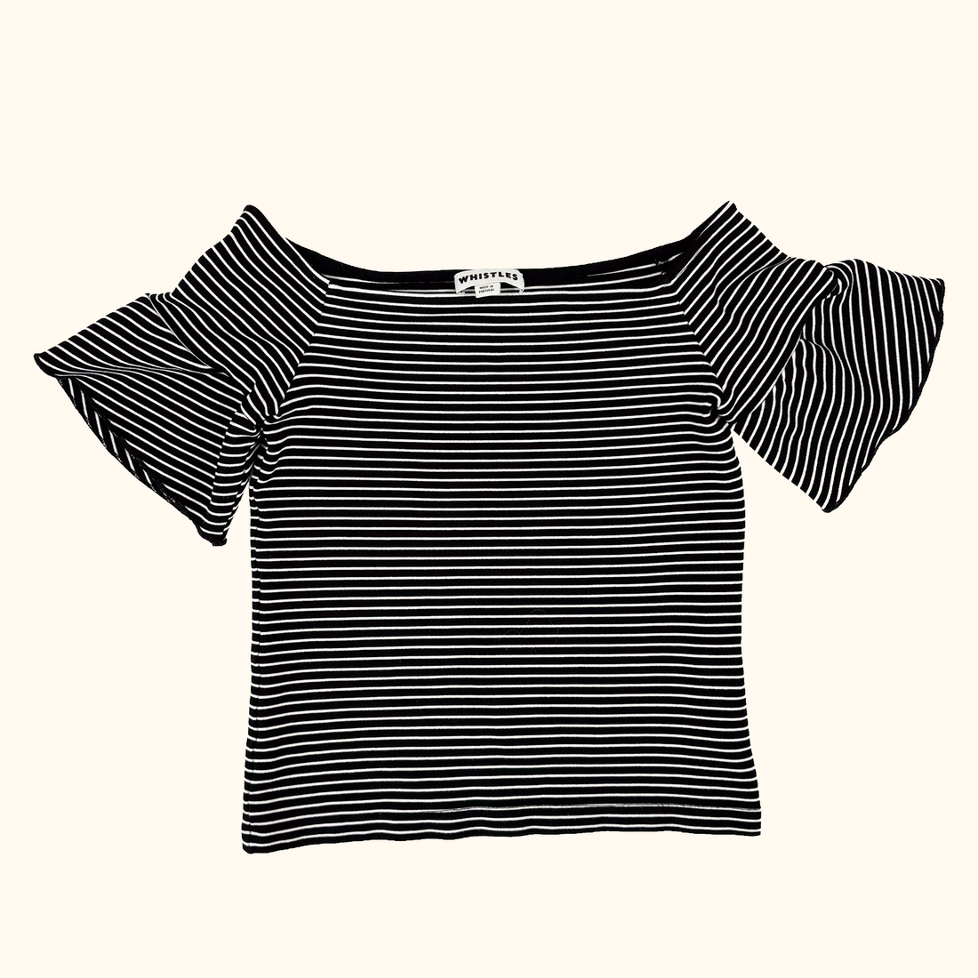 Whistles Black Stripe Bardot Top - Size 8