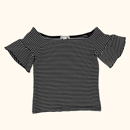 Whistles Black Stripe Bardot Top - Size 8