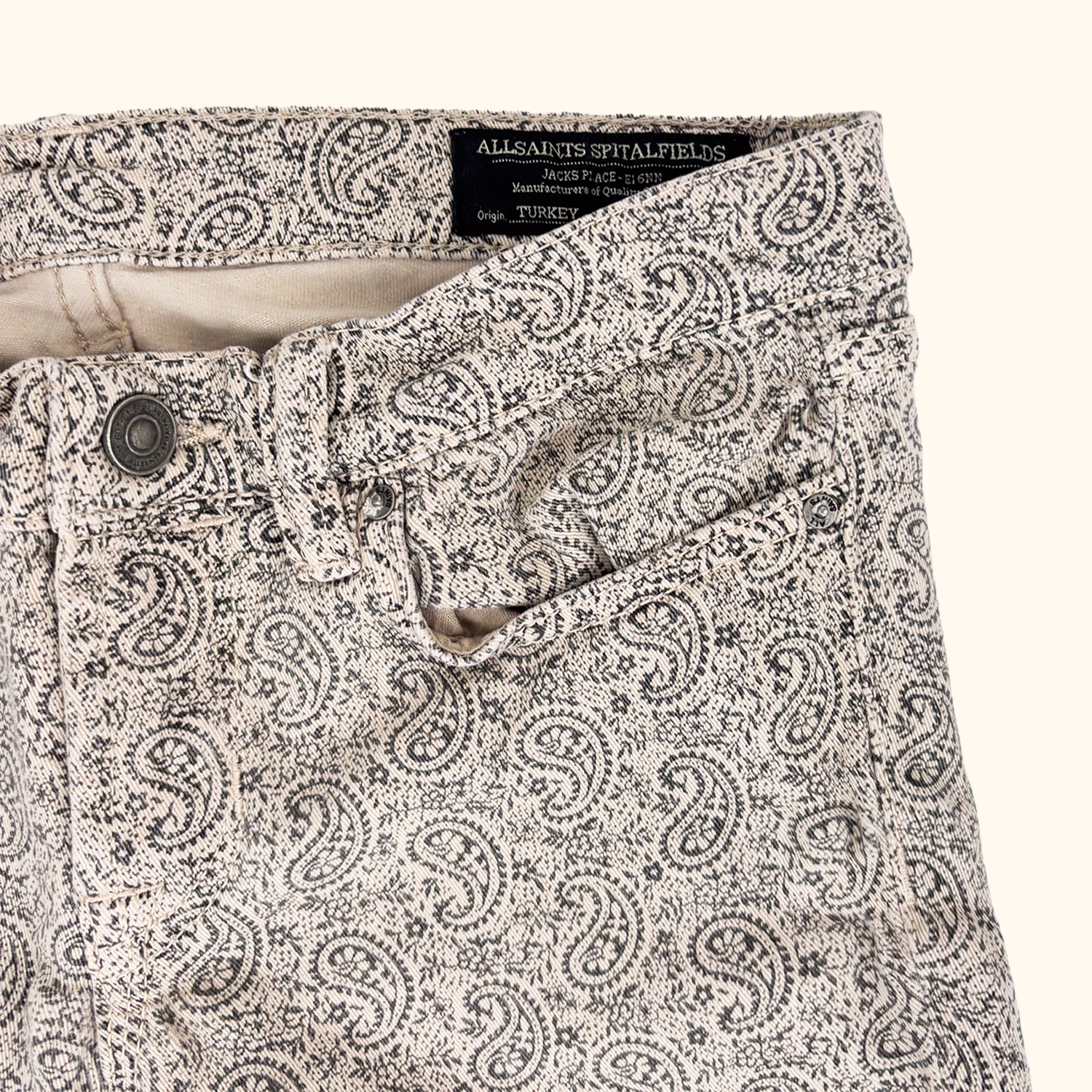Allsaints Brown Paisley Print Jeans - Size 28 waist Allsaints