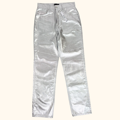 ASOS Silver Metallic Straight Leg Trousers - Size 28inch ASOS