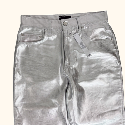 ASOS Silver Metallic Straight Leg Trousers - Size 28inch ASOS