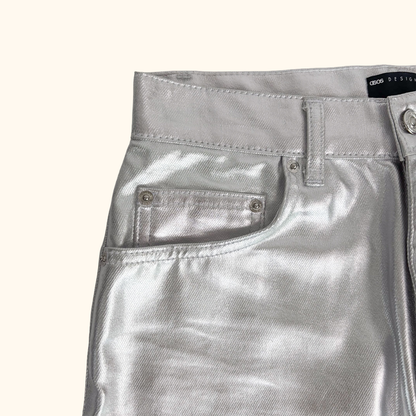 ASOS Silver Metallic Straight Leg Trousers - Size 28inch ASOS
