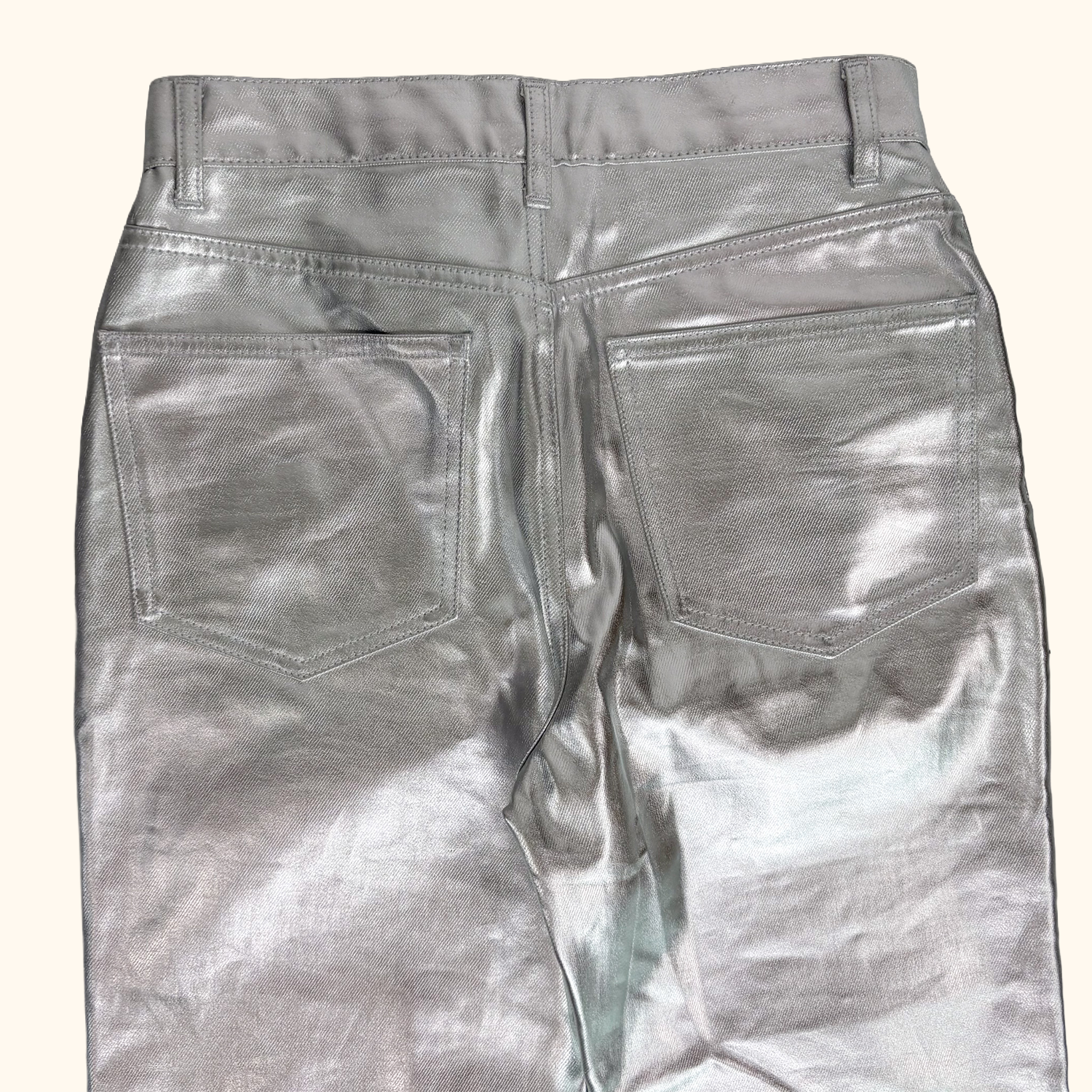 ASOS Silver Metallic Straight Leg Trousers - Size 28inch ASOS