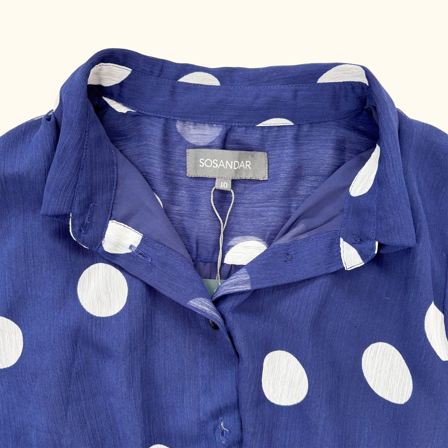 Sosandar Navy Polka Dot Shirt - Size 10 Sosandar