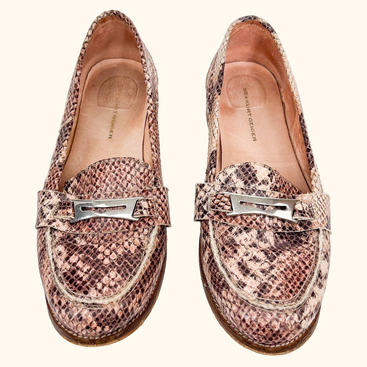 Kurt Geiger Pink Snake Loafers - Size 5