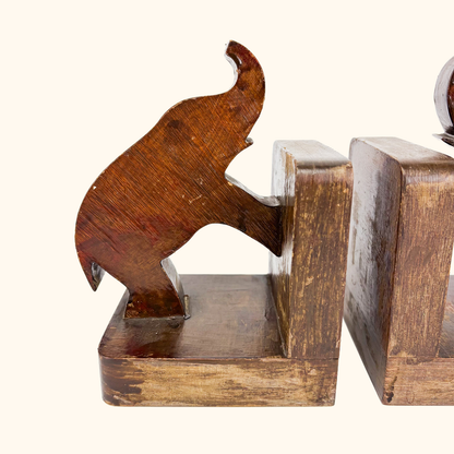 Solid Wood Elephant Hand Carved Bookends Sunshine Thrift