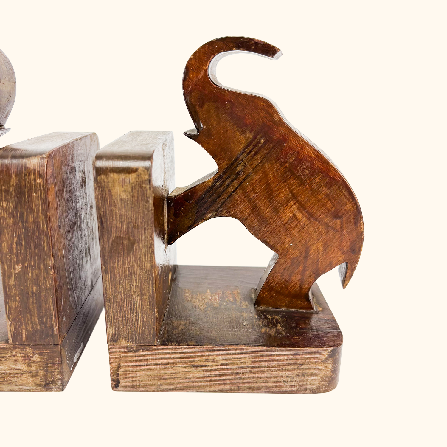 Solid Wood Elephant Hand Carved Bookends Sunshine Thrift