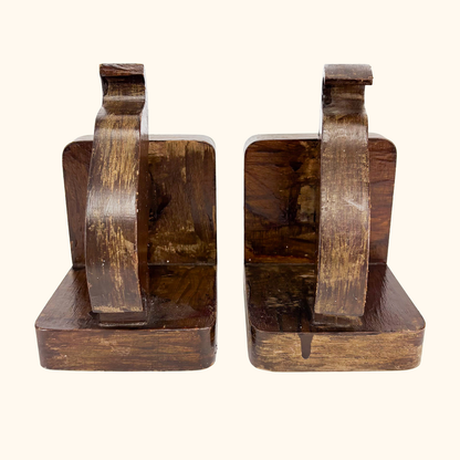 Solid Wood Elephant Hand Carved Bookends Sunshine Thrift