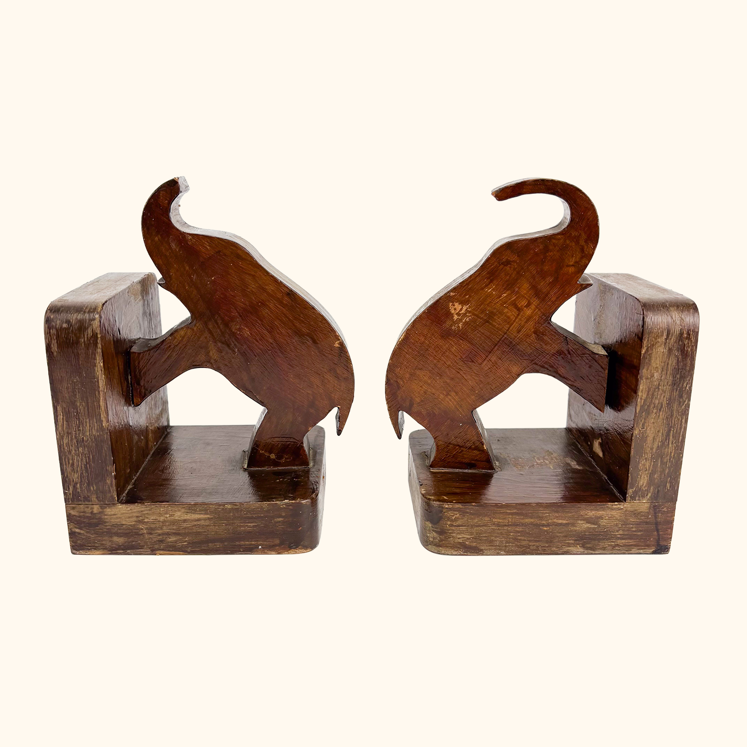 Solid Wood Elephant Hand Carved Bookends Sunshine Thrift