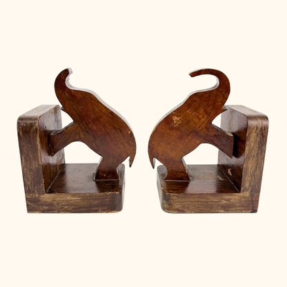Solid Wood Elephant Hand Carved Bookends Sunshine Thrift