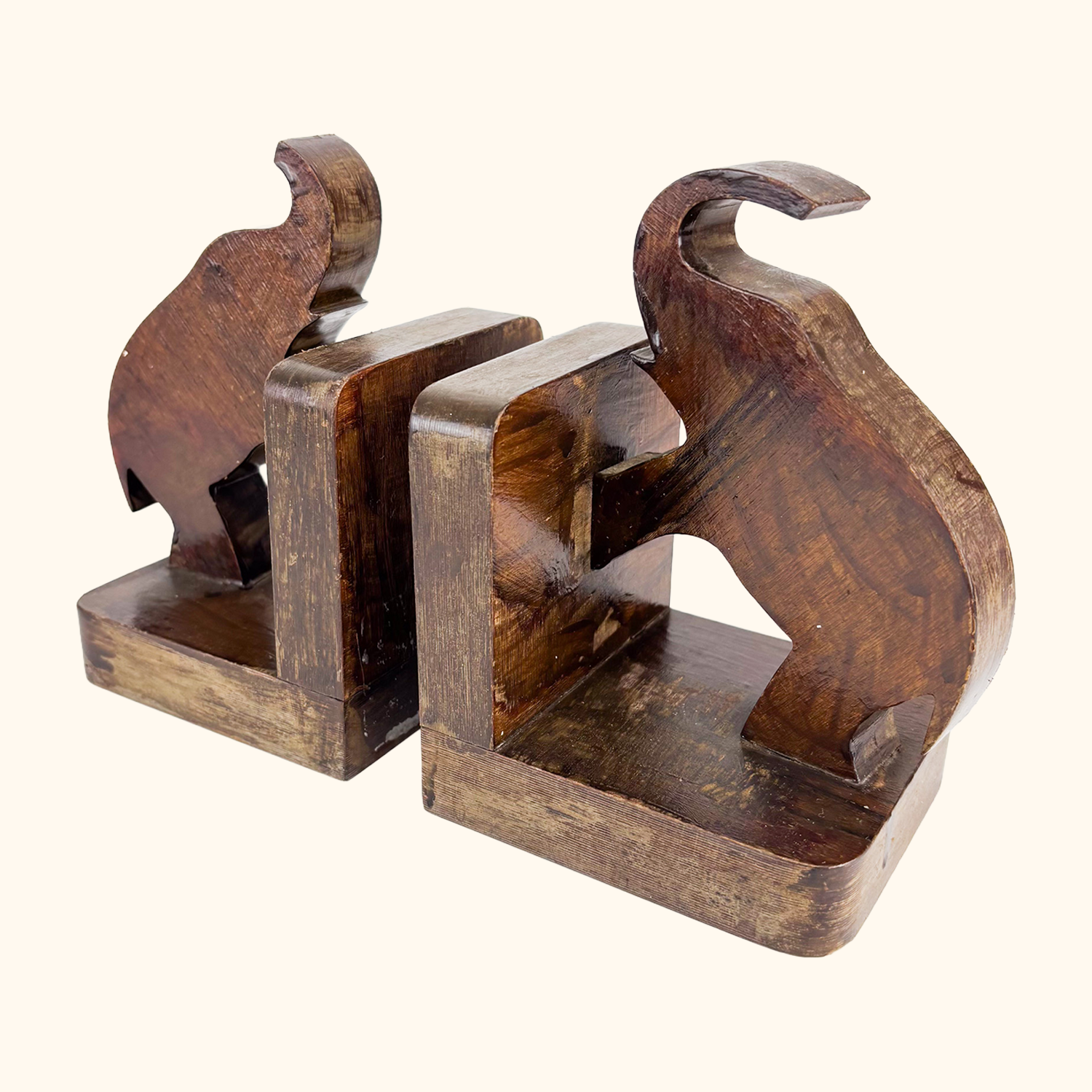 Solid Wood Elephant Hand Carved Bookends Sunshine Thrift