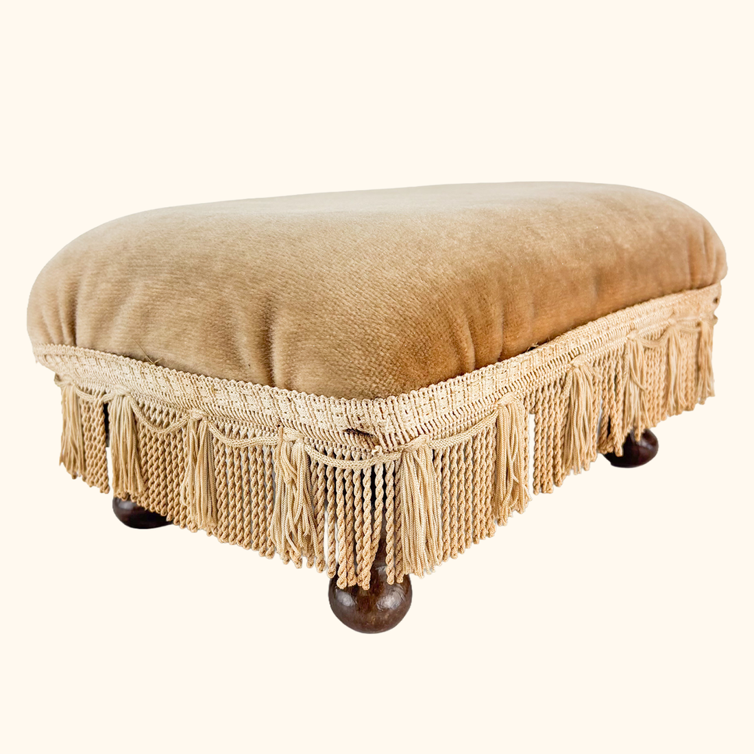 Champagne Velvet Fringe Footstool Sunshine Thrift