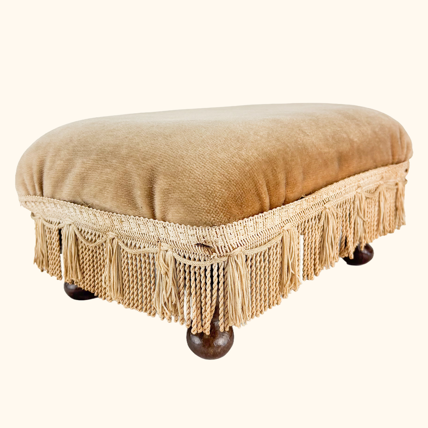 Champagne Velvet Fringe Footstool Sunshine Thrift