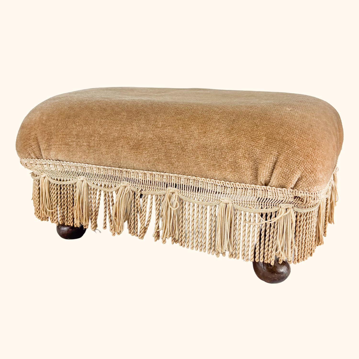 Champagne Velvet Fringe Footstool Sunshine Thrift