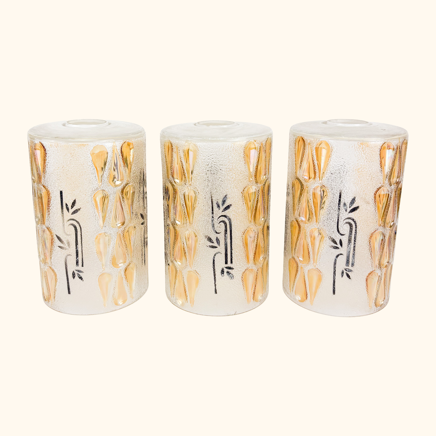Vintage 1960s Frosted Glass Cylinder Ceiling Shades - Set of 3 Sunshine Thrift