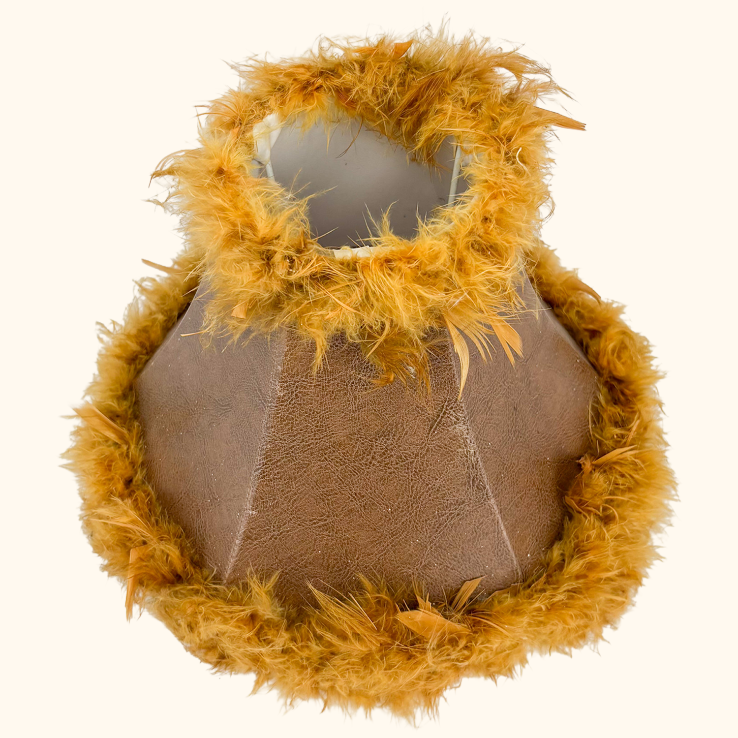 Brown Leather Lampshade Feather Trim Sunshine Thrift