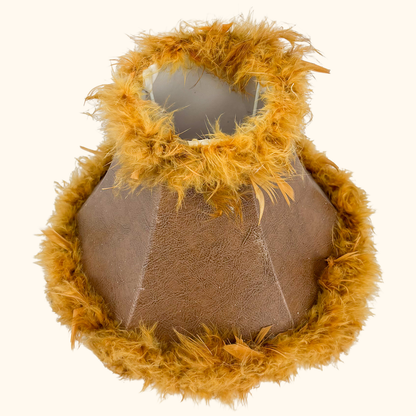 Brown Leather Lampshade Feather Trim Sunshine Thrift