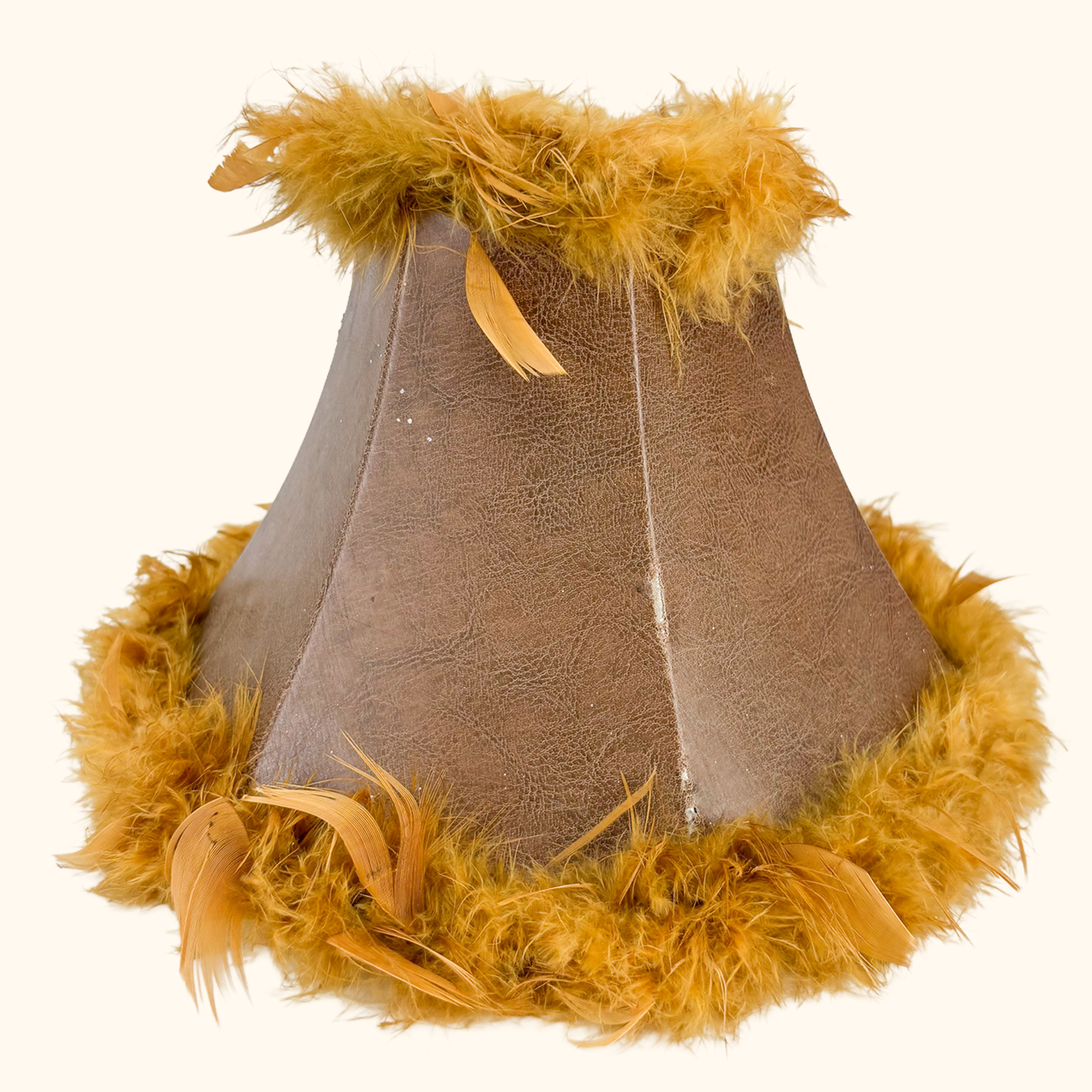 Brown Leather Lampshade Feather Trim Sunshine Thrift