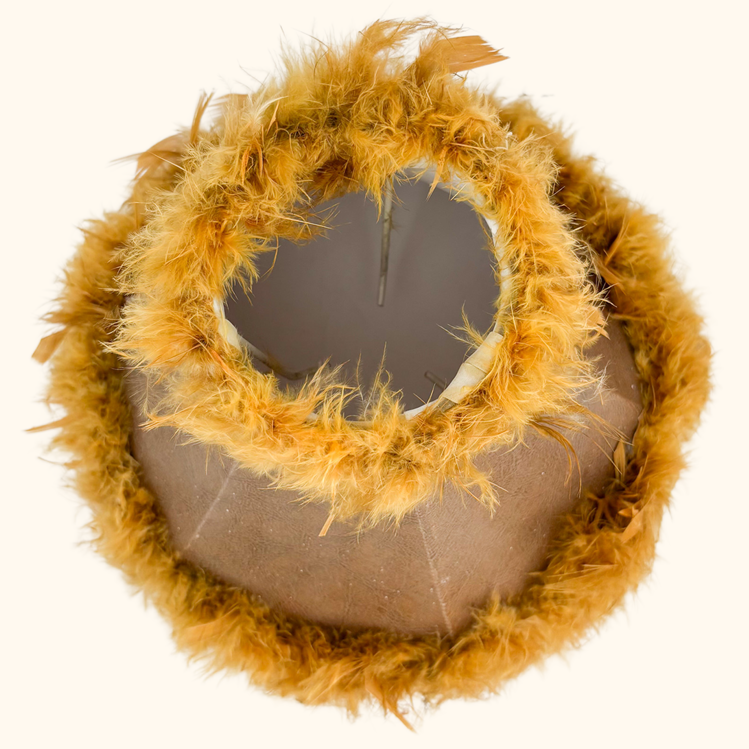 Brown Leather Lampshade Feather Trim Sunshine Thrift