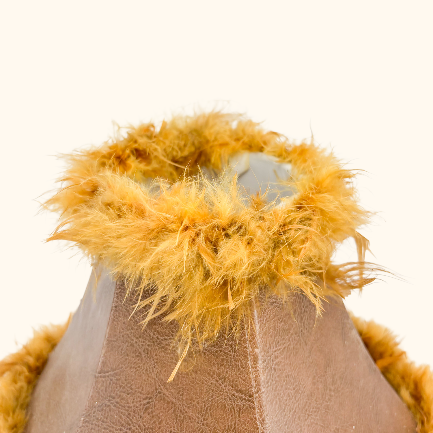 Brown Leather Lampshade Feather Trim Sunshine Thrift