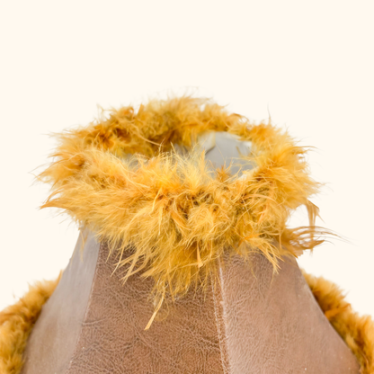 Brown Leather Lampshade Feather Trim Sunshine Thrift