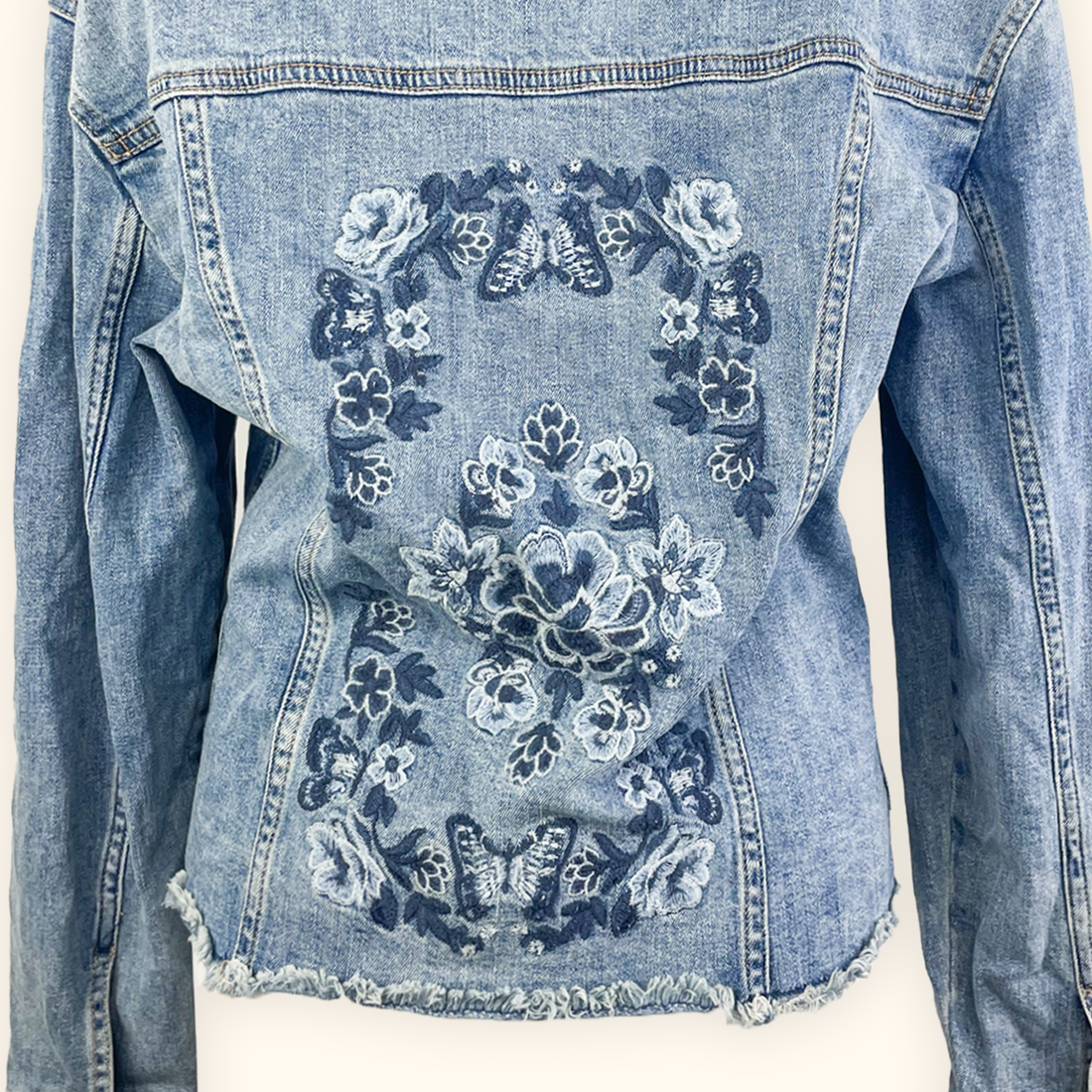 Hollister Floral Blue Denim Jacket - Size Medium