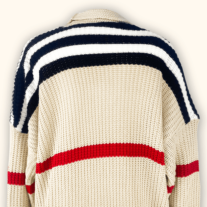 Striped Longline Chunky Knit Cardigan - Size 18
