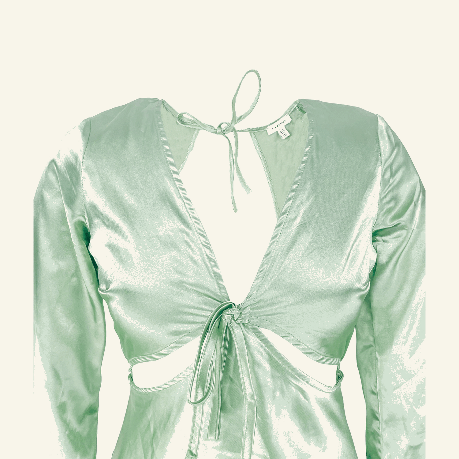 Topshop Mint Green Satin Long Sleeve Cut Out Midi Dress - Size 8 Topshop