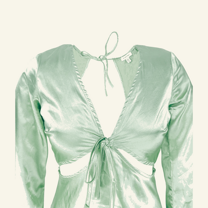 Topshop Mint Green Satin Long Sleeve Cut Out Midi Dress - Size 8 Topshop
