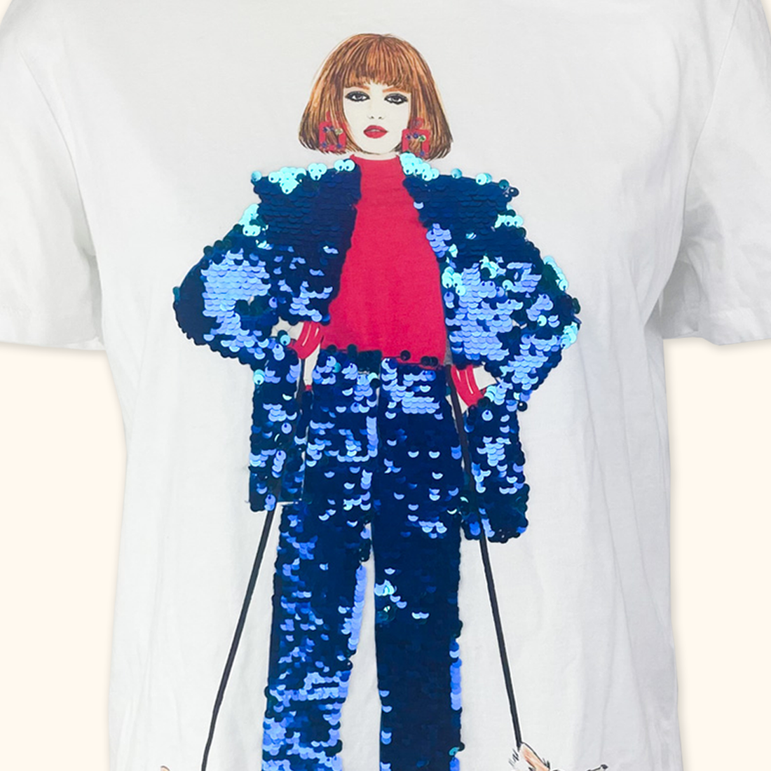 Zara Sequin Dog Graphic T-Shirt - Size Small
