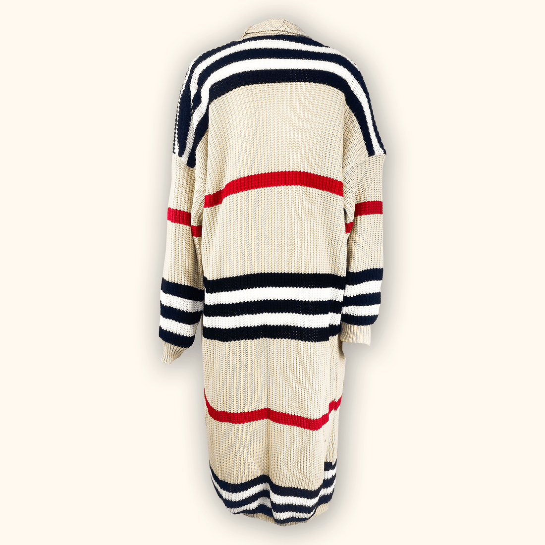 Striped Longline Chunky Knit Cardigan - Size 18