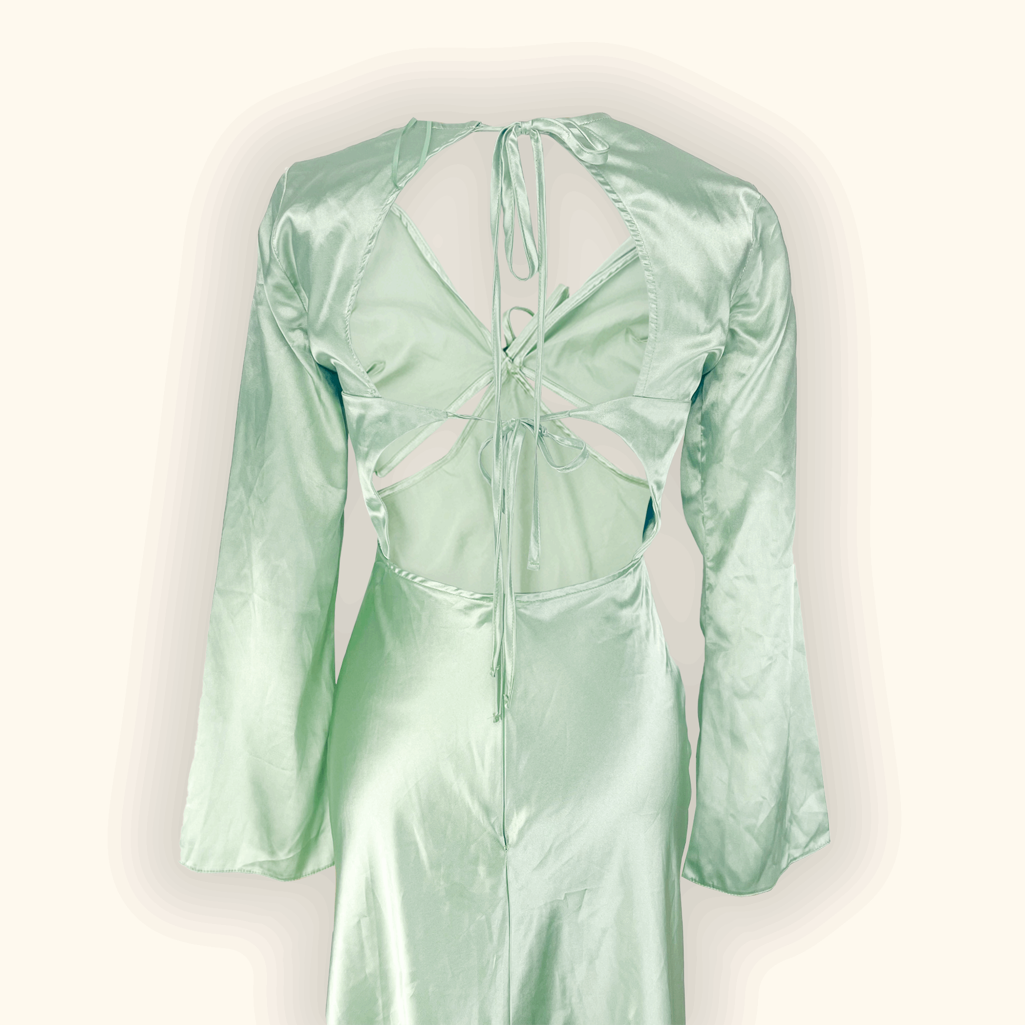 Topshop Mint Green Satin Long Sleeve Cut Out Midi Dress - Size 8 Topshop