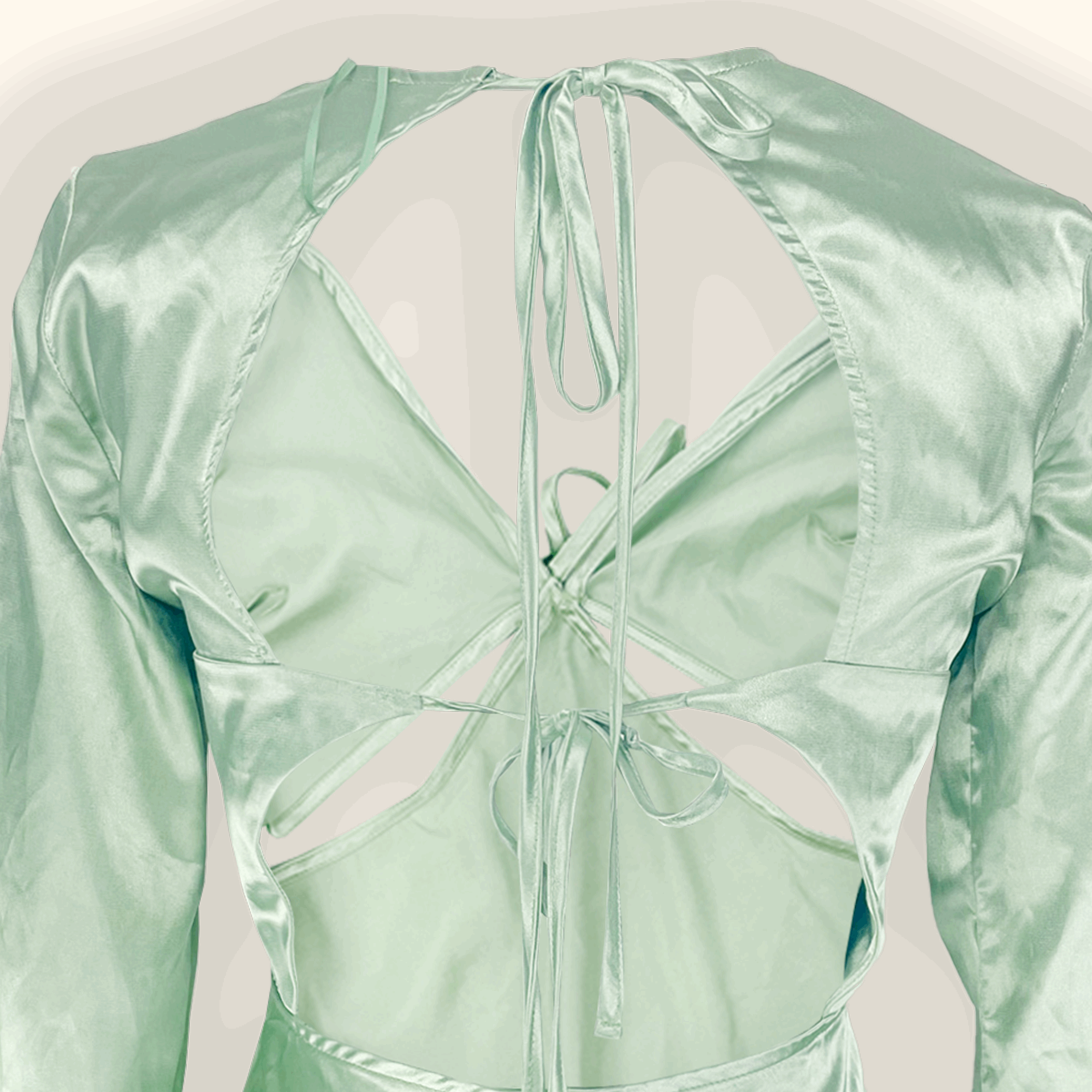 Topshop Mint Green Satin Long Sleeve Cut Out Midi Dress - Size 8 Topshop