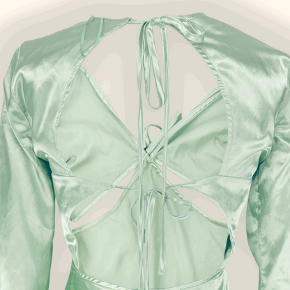 Topshop Mint Green Satin Long Sleeve Cut Out Midi Dress - Size 8 Topshop