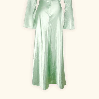 Topshop Mint Green Satin Long Sleeve Cut Out Midi Dress - Size 8 Topshop