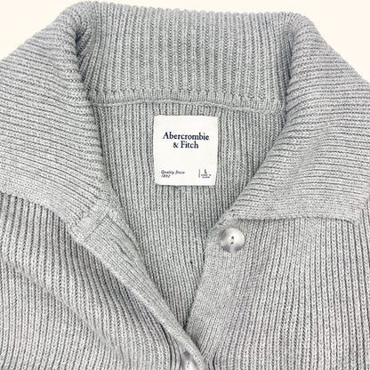 Abercrombie &amp; Fitch Grey Chunky Knit Button Up Cardigan - Size Large Abercombie &amp; Finch
