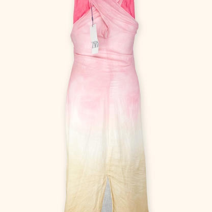 Zara Pink Tie Dye Linen Sleeveless Midi Dress - Size Small
