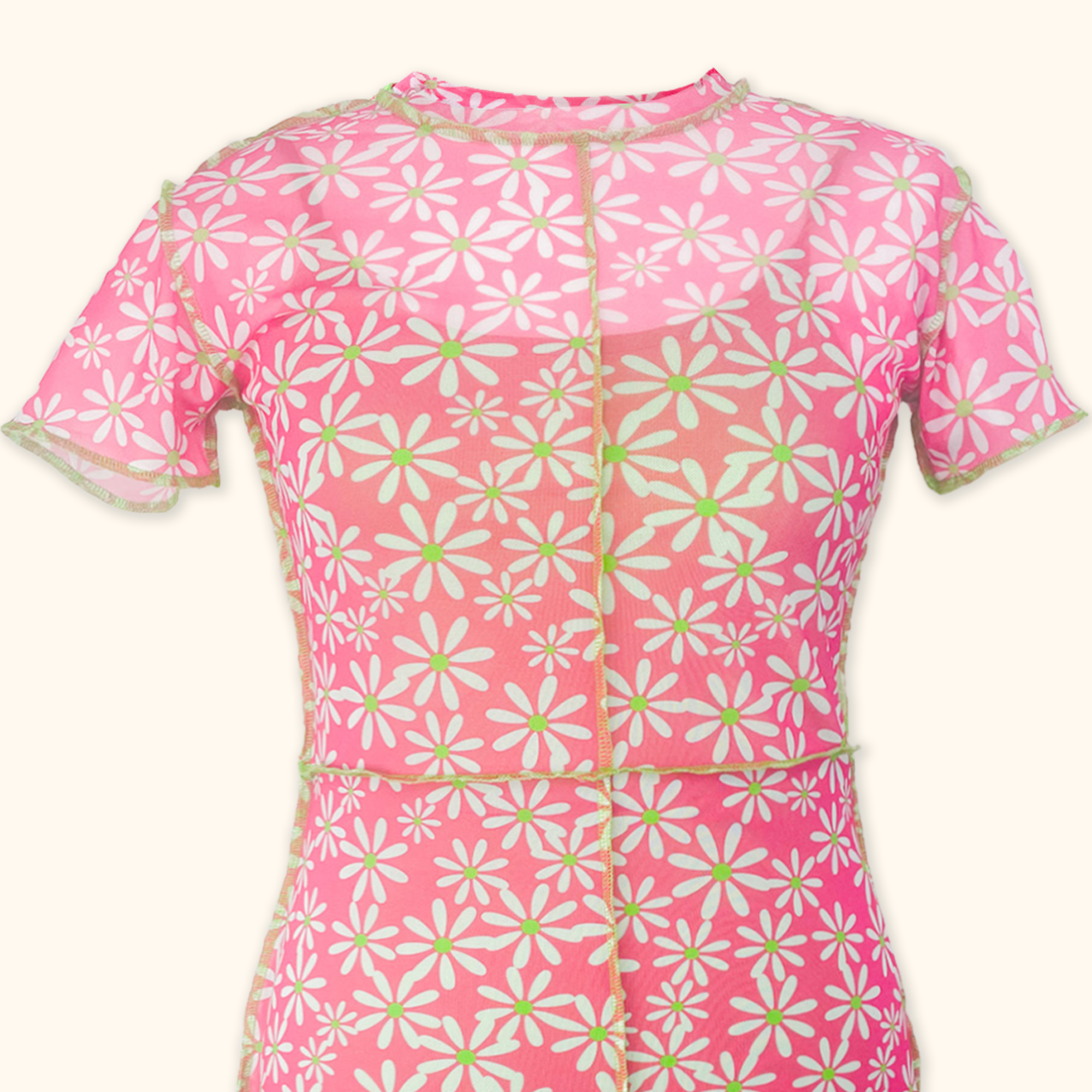 The Ragged Priest Pink Floral Mesh Mini Dress - Size Small
