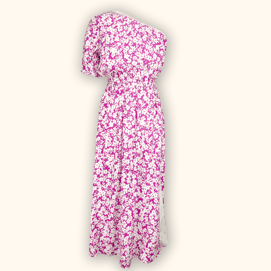 Hush One Shoulder Pink Floral Midi Dress - Size 10
