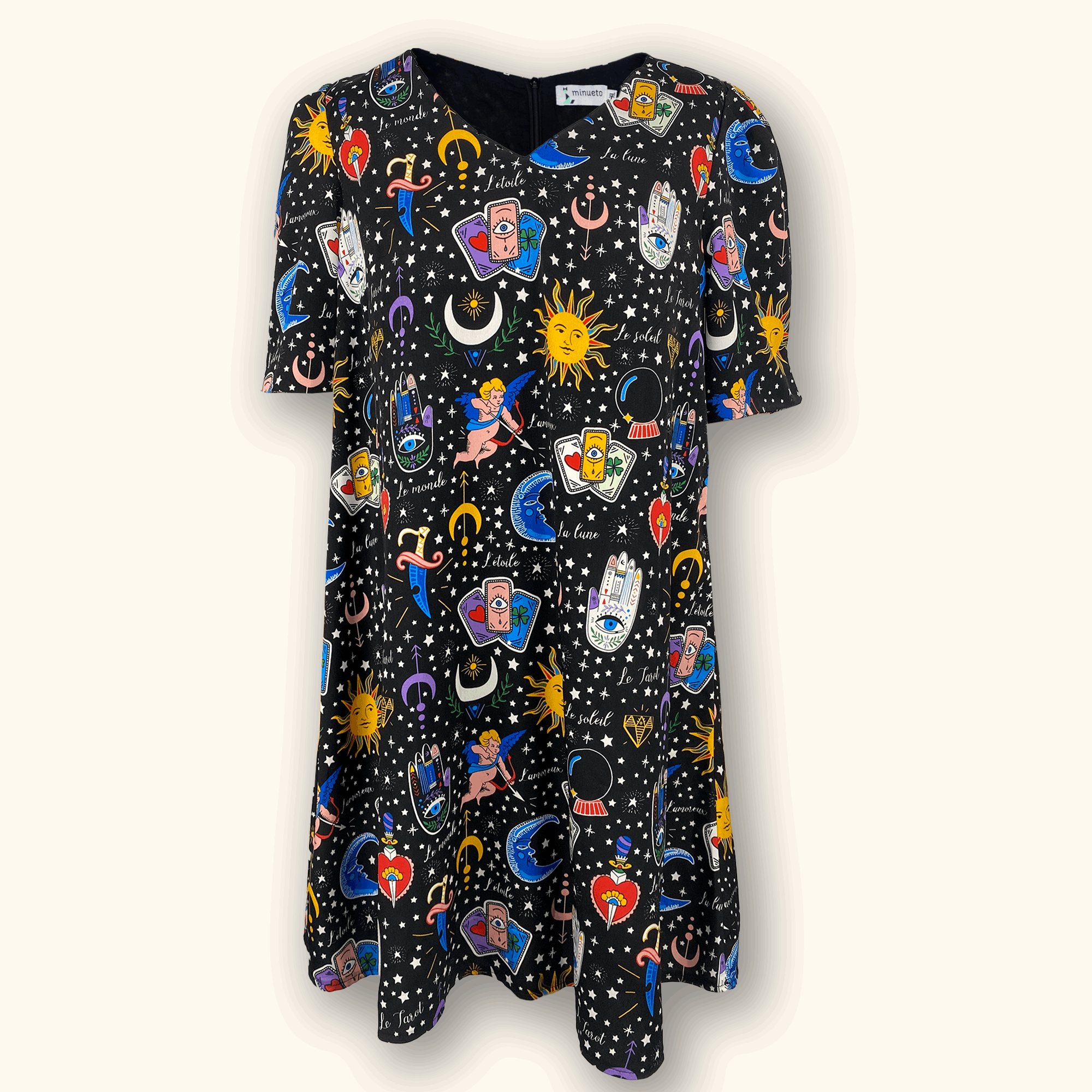 Colourful Short Sleeve Printed Cosmic Dress - Size XL