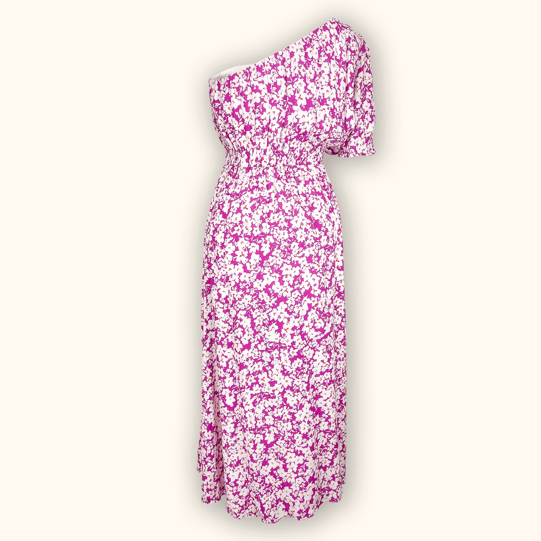 Hush One Shoulder Pink Floral Midi Dress - Size 10