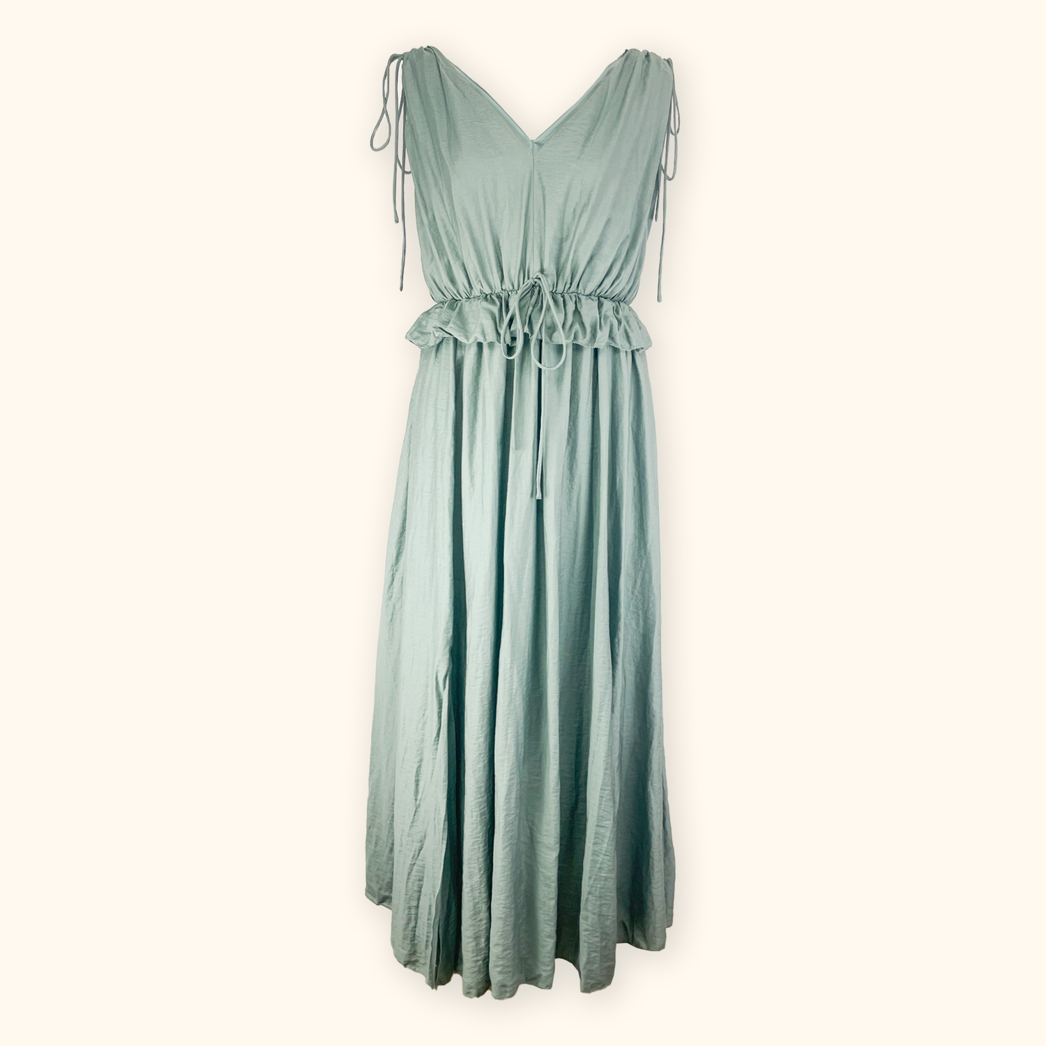 H&amp;M Grey Green Sleeveless V-Neck Midi Dress - Size Small