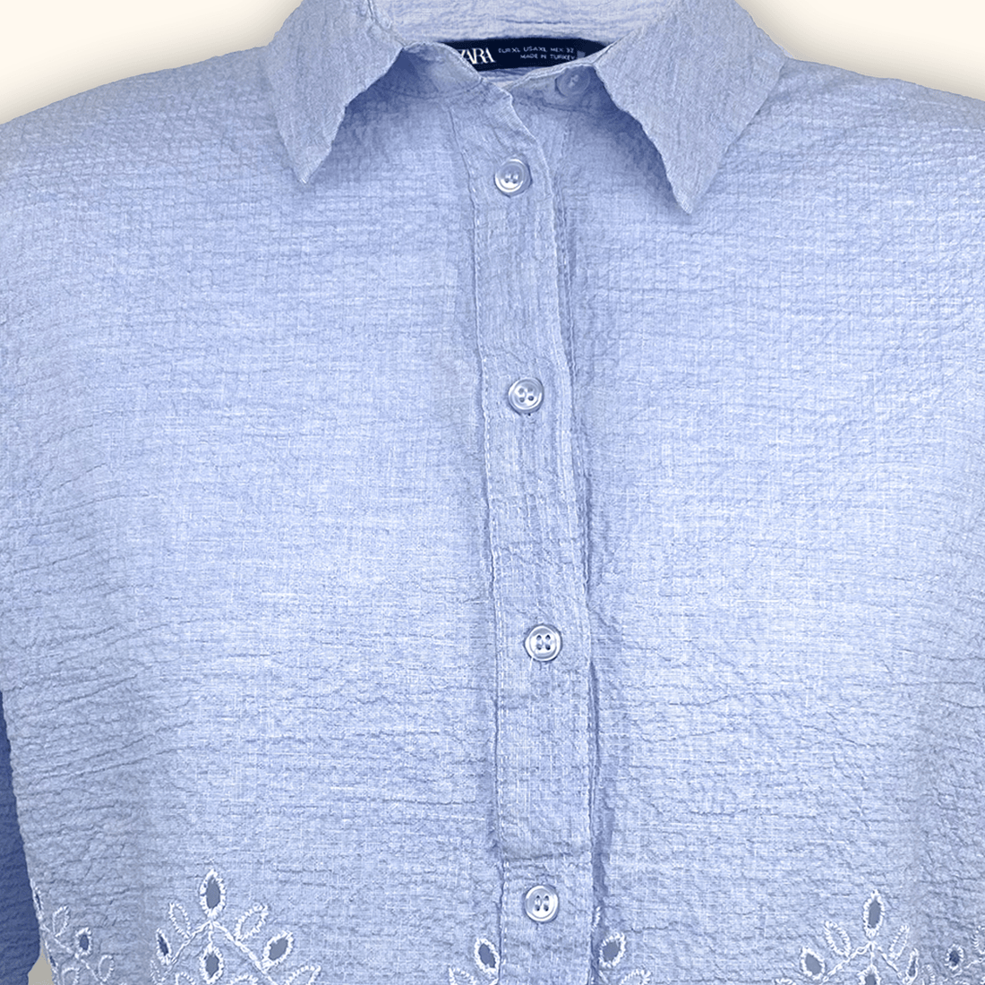 Zara Light Blue Cropped Shirt - Size XL
