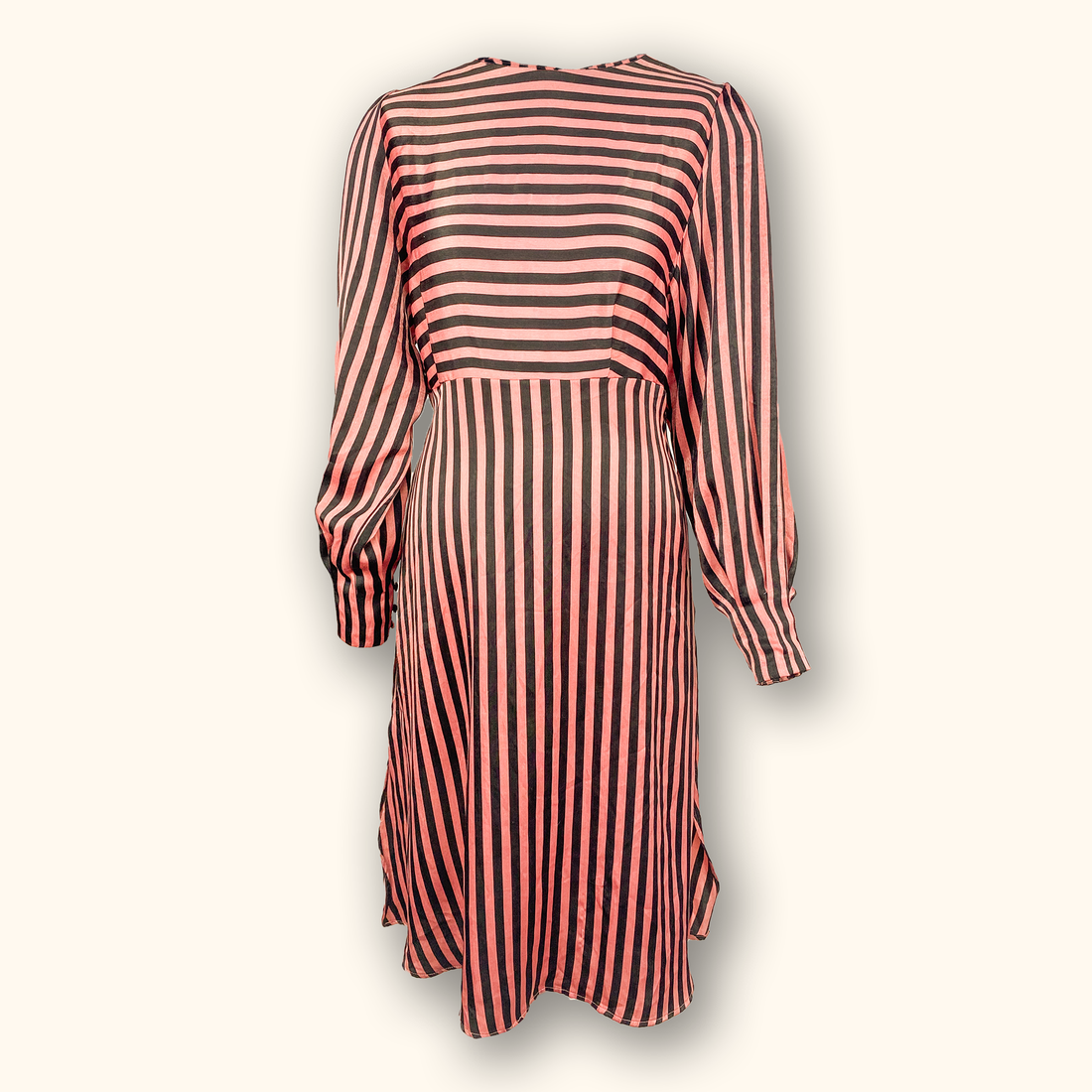 Mango Striped Long Sleeve Midi Dress - Size 10 -  - Dresses