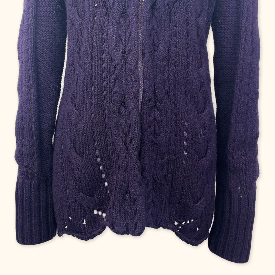 DKNY Purple Cable Knit Cardigan - Size XL