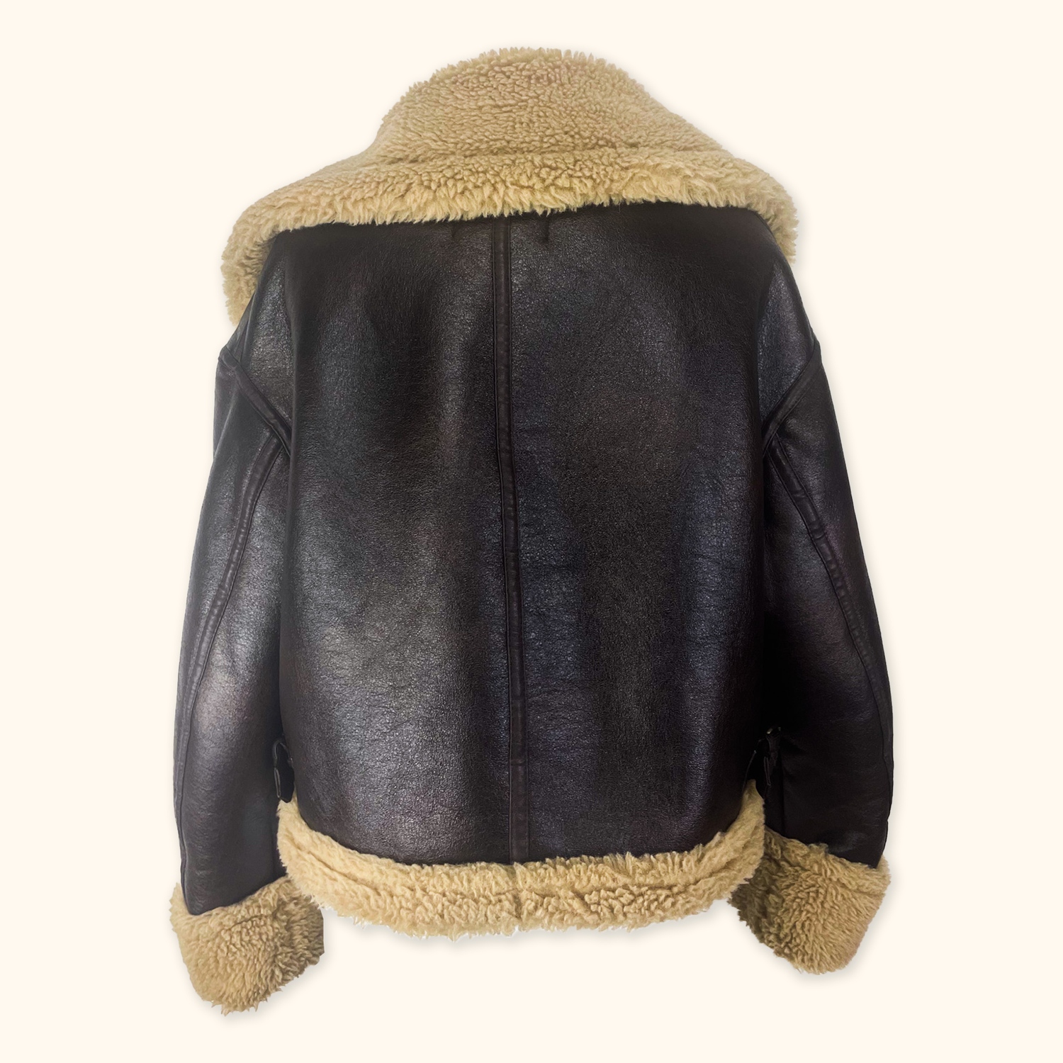 Zara Brown Borg Aviator Biker Jacket - Size Small