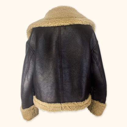 Zara Brown Borg Aviator Biker Jacket - Size Small